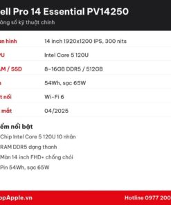 Thông số kỹ thuật Dell Pro 14 Essential PV14250