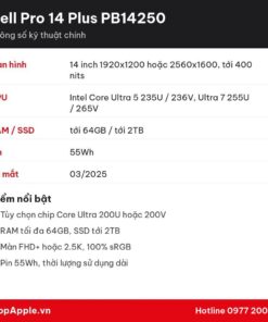 Thông số kỹ thuật Dell Pro 14 Plus PB14250
