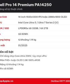 Thông số kỹ thuật Dell Pro 14 Premium PA14250