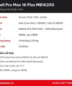 Thông số kỹ thuật Dell Pro Max 16 Plus MB16250