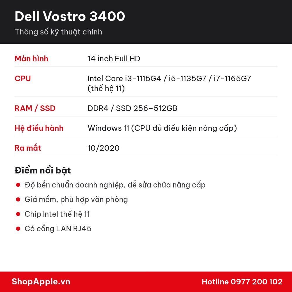 Thông số kỹ thuật Dell Vostro 3400