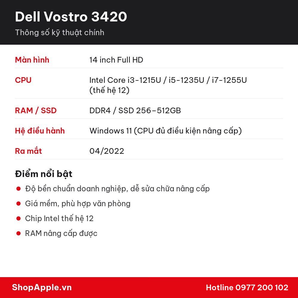 Thông số kỹ thuật Dell Vostro 3420
