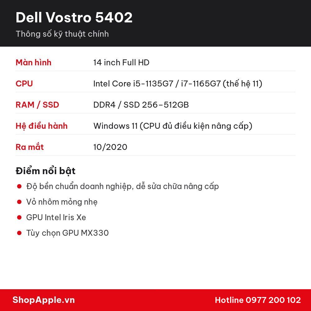Thông số kỹ thuật Dell Vostro 5402