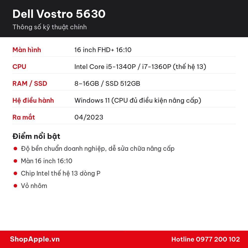 Thông số kỹ thuật Dell Vostro 5630