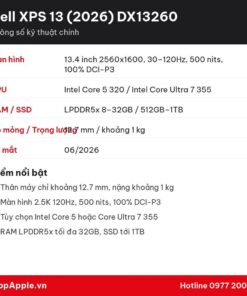 Thông số kỹ thuật Dell XPS 13 (2026) DX13260