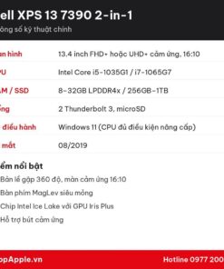 Thông số kỹ thuật Dell XPS 13 7390 2-in-1