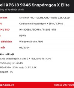 Thông số kỹ thuật Dell XPS 13 9345 Snapdragon X Elite