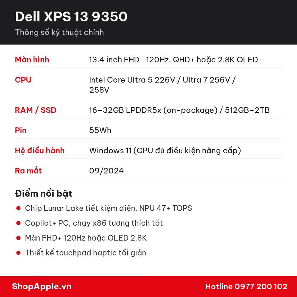 Thông số kỹ thuật Dell XPS 13 9350