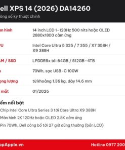 Thông số kỹ thuật Dell XPS 14 (2026) DA14260