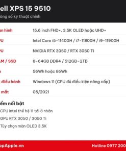 Thông số kỹ thuật Dell XPS 15 9510