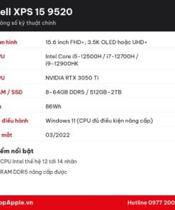 Thông số kỹ thuật Dell XPS 15 9520
