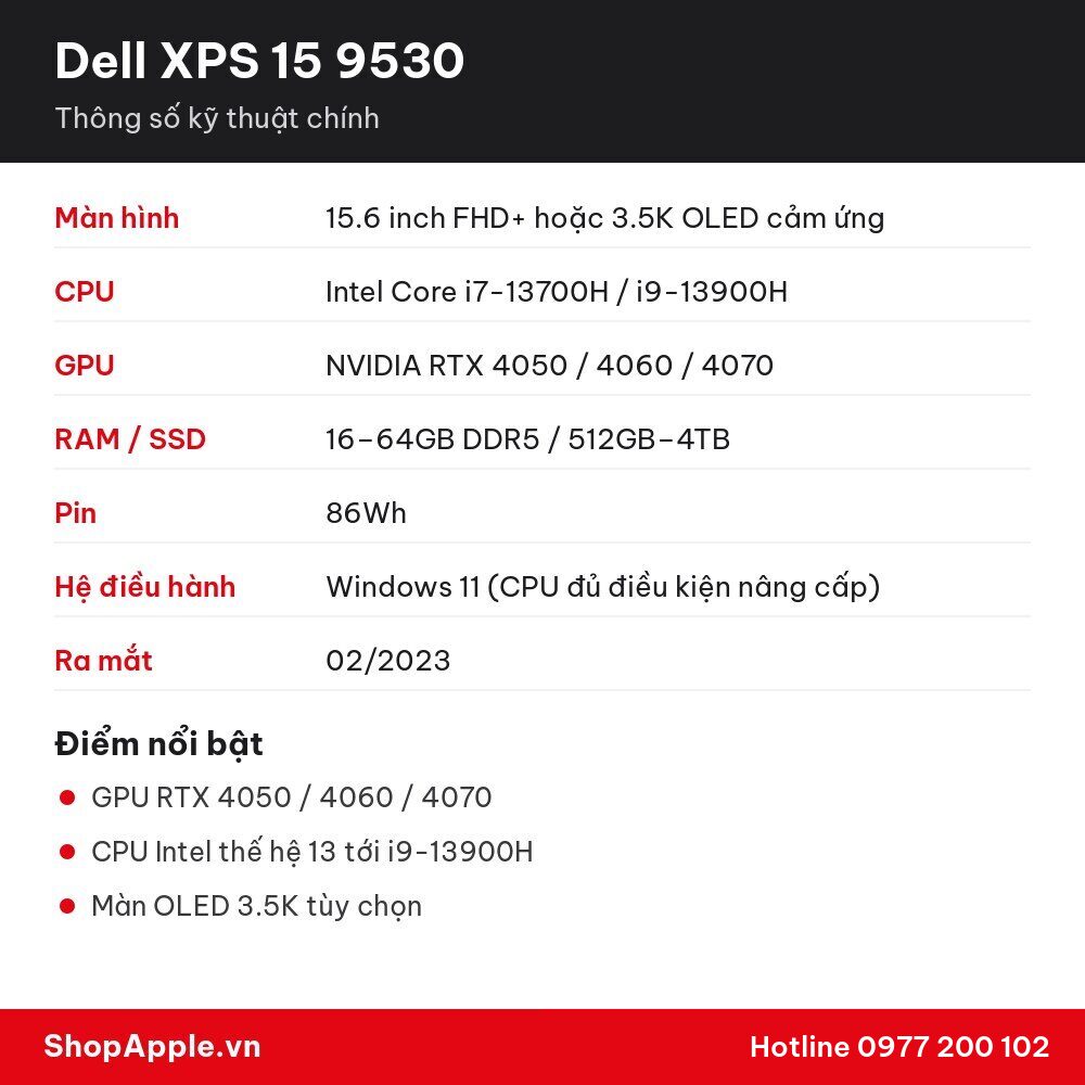 Thông số kỹ thuật Dell XPS 15 9530