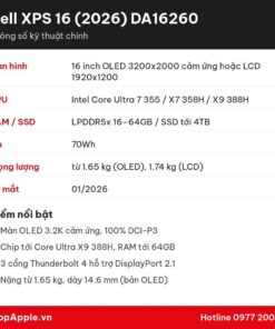 Thông số kỹ thuật Dell XPS 16 (2026) DA16260