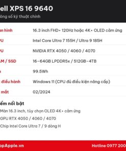 Thông số kỹ thuật Dell XPS 16 9640