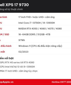 Thông số kỹ thuật Dell XPS 17 9730