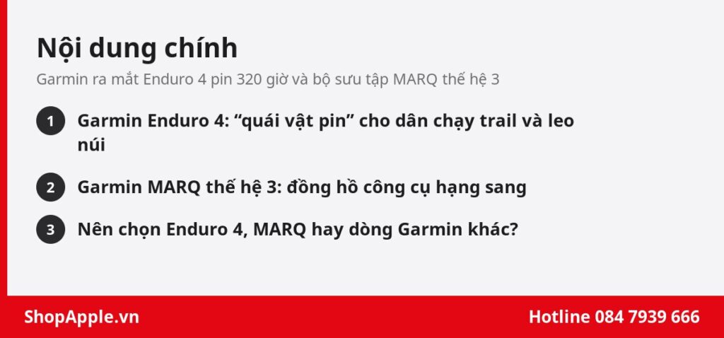 Nội dung chính: Garmin ra mắt Enduro 4 pin 320 giờ và bộ sưu tập MARQ thế hệ 3