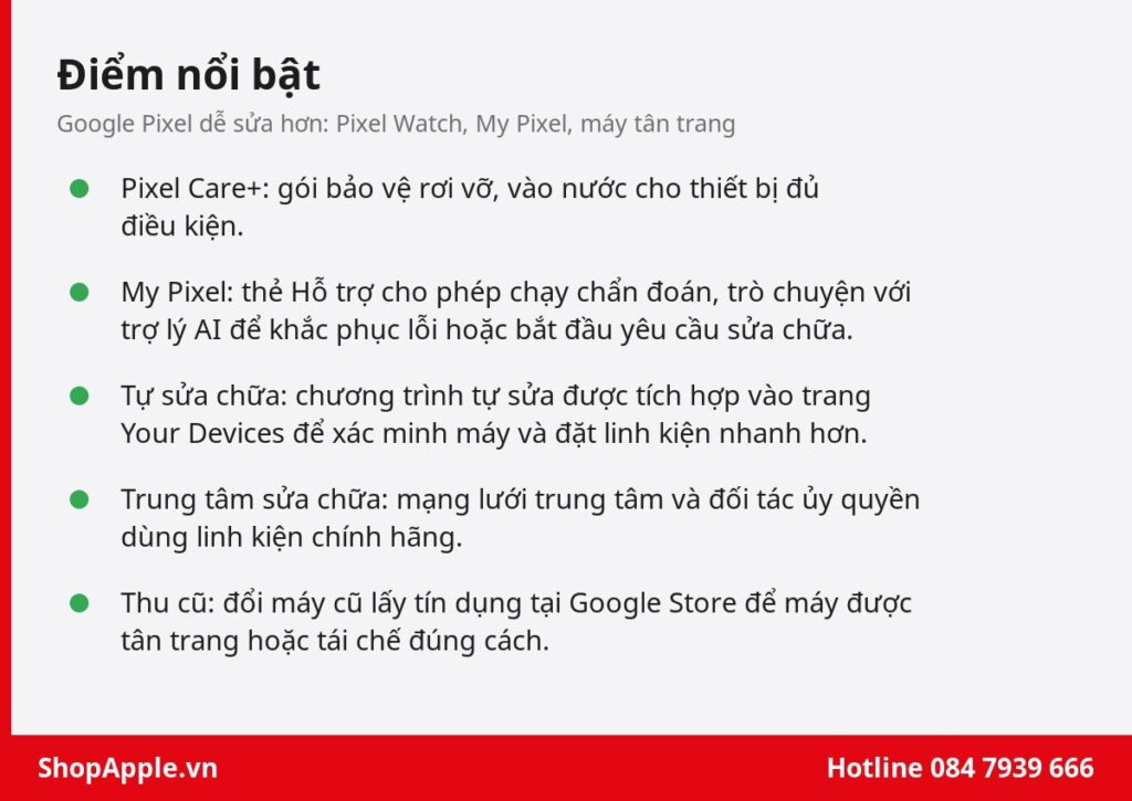 Điểm nổi bật: Google Pixel dễ sửa hơn: Pixel Watch, My Pixel, máy tân trang