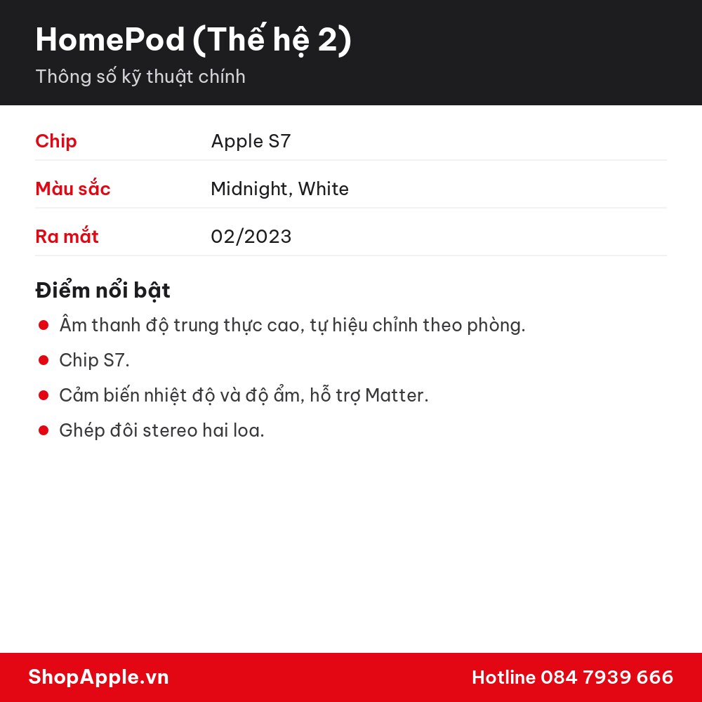 Thông số kỹ thuật HomePod (Thế hệ 2)
