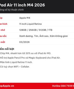 Thông số kỹ thuật iPad Air 11 inch M4 2026