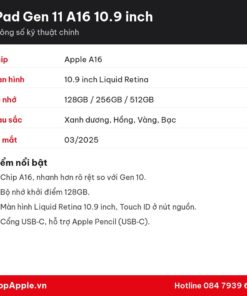 Thông số kỹ thuật iPad Gen 11 A16 11 inch