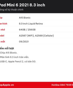 Thông số kỹ thuật iPad Mini 6 2021 8.3 inch