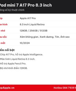Thông số kỹ thuật iPad mini 7 A17 Pro 8.3 inch