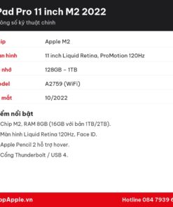 Thông số kỹ thuật iPad Pro 11 inch M2 2022