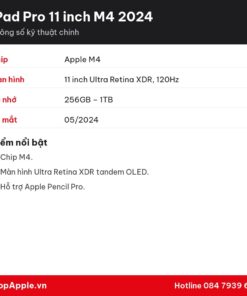 Thông số kỹ thuật iPad Pro 11 inch M4 2024