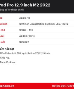 Thông số kỹ thuật iPad Pro 12.9 inch M2 2022