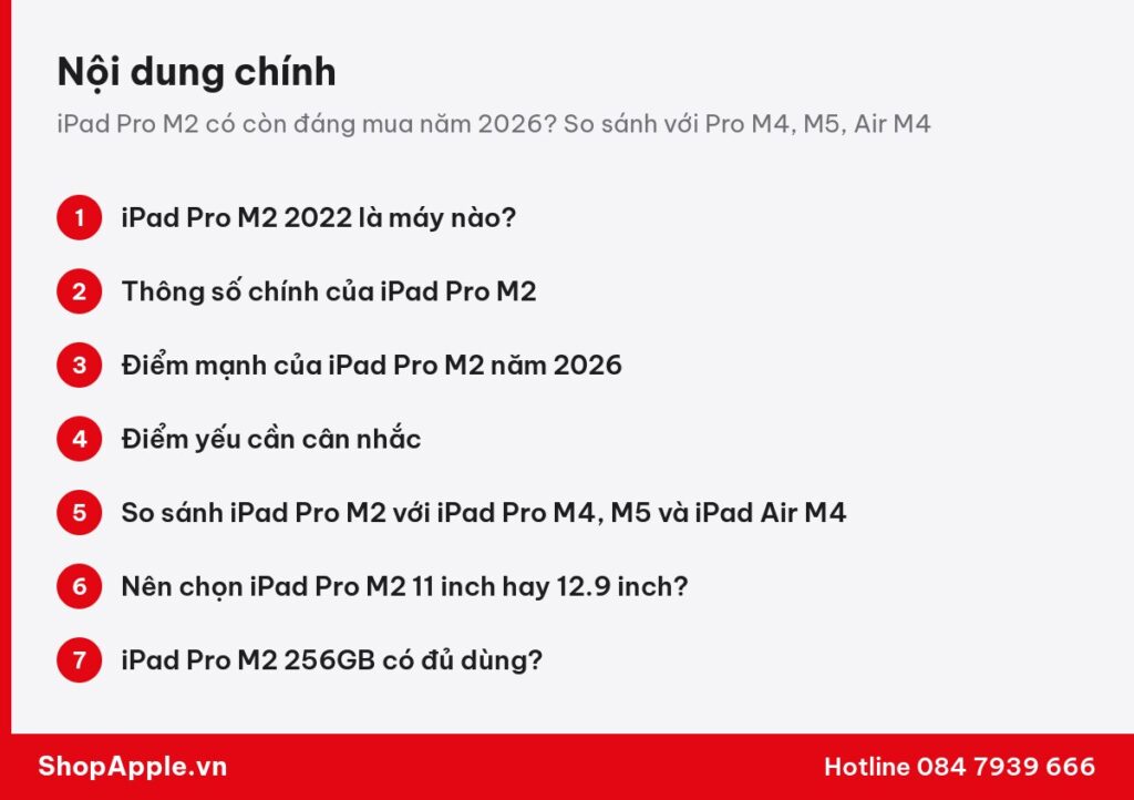 Tóm tắt nội dung: iPad Pro M2 có còn đáng mua năm 2026? So sánh với Pro M4, M5, Air M4