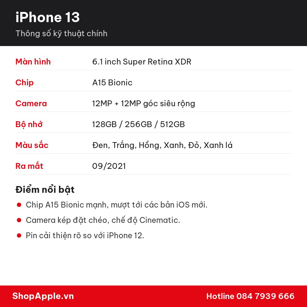 Thông số kỹ thuật iPhone 13