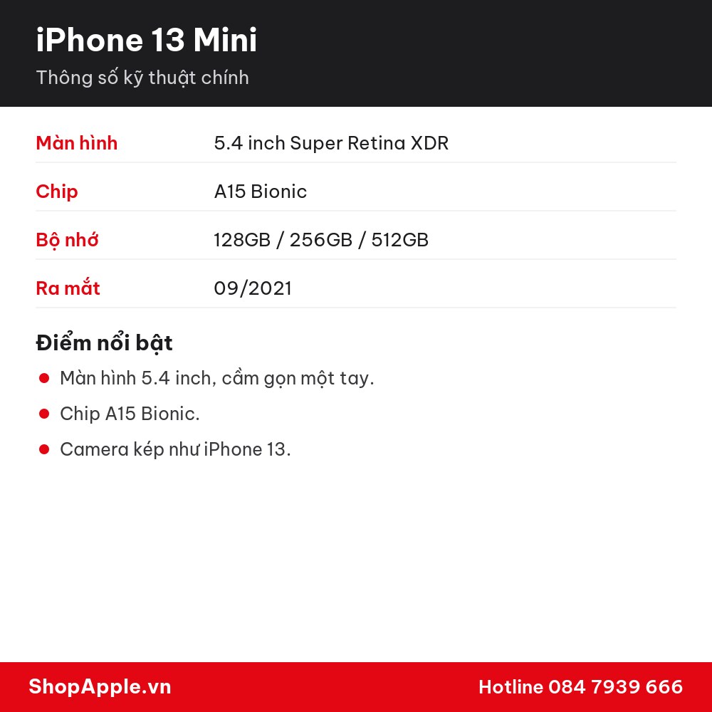 Thông số kỹ thuật iPhone 13 Mini