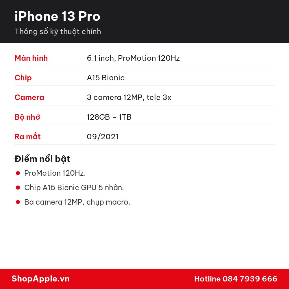Thông số kỹ thuật iPhone 13 Pro