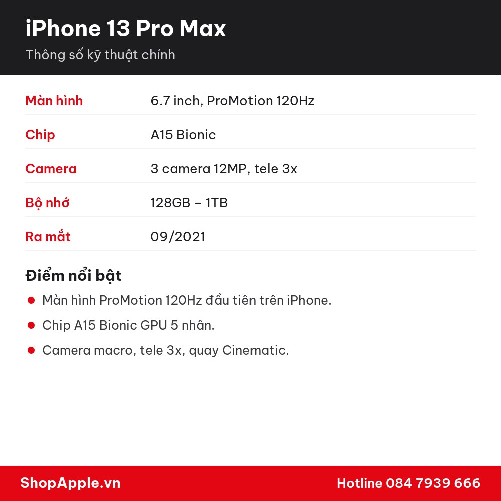 Thông số kỹ thuật iPhone 13 Pro Max