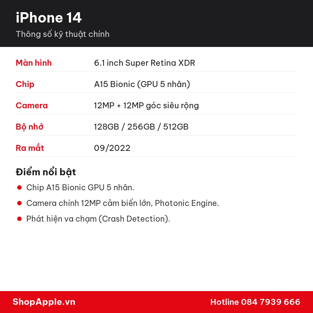 Thông số kỹ thuật iPhone 14