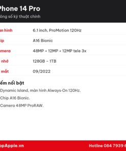 Thông số kỹ thuật iPhone 14 Pro