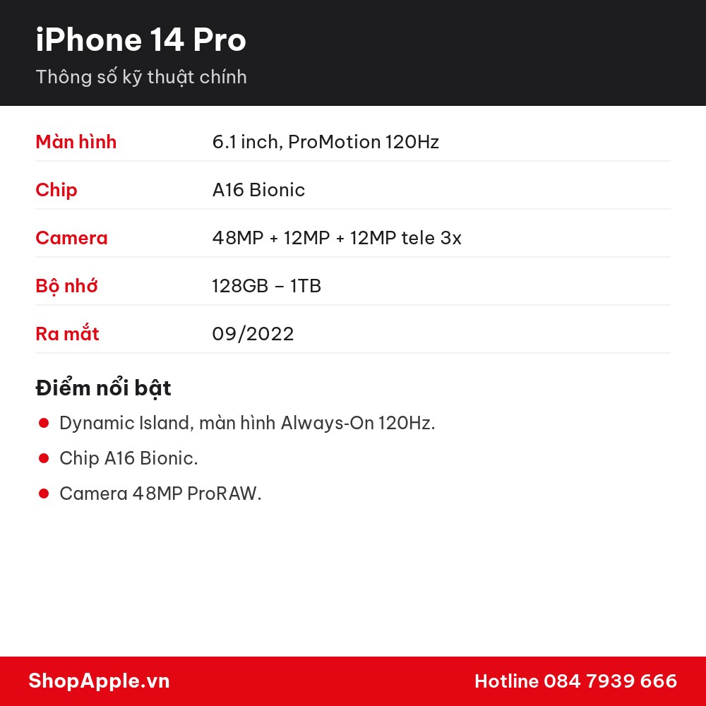 Thông số kỹ thuật iPhone 14 Pro