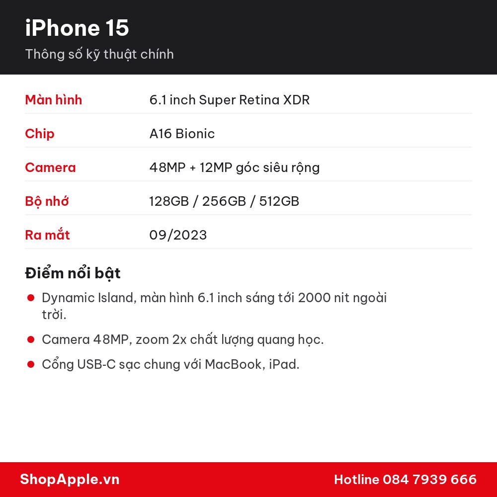 Thông số kỹ thuật iPhone 15