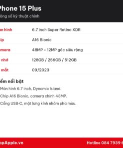 Thông số kỹ thuật iPhone 15 Plus