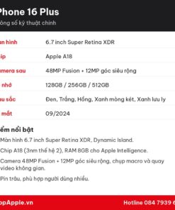 Thông số kỹ thuật iPhone 16 Plus