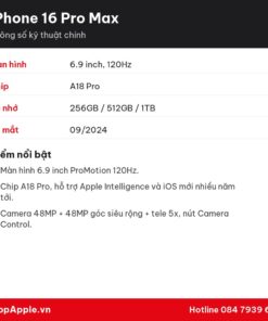 Thông số kỹ thuật iPhone 16 Pro Max