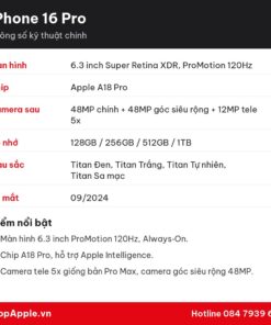 Thông số kỹ thuật iPhone 16 Pro