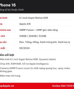 Thông số kỹ thuật iPhone 16
