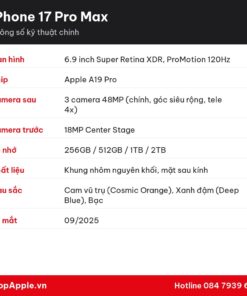 Thông số kỹ thuật iPhone 17 Pro Max