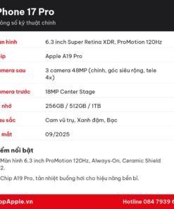 Thông số kỹ thuật iPhone 17 Pro