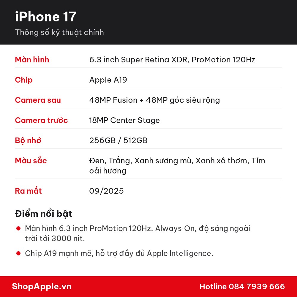 Thông số kỹ thuật iPhone 17