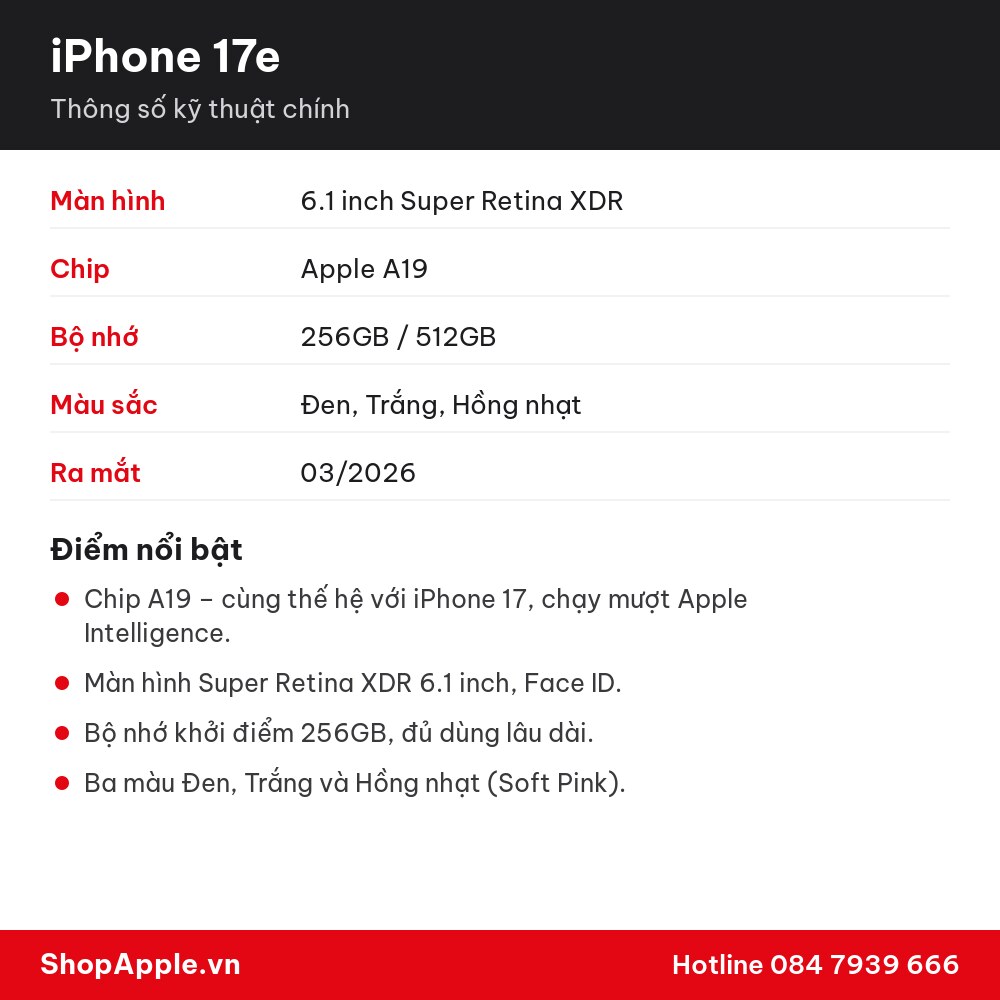 Thông số kỹ thuật iPhone 17e