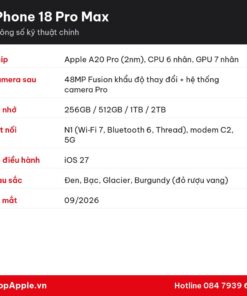 Thông số kỹ thuật iPhone 18 Pro Max