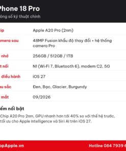 Thông số kỹ thuật iPhone 18 Pro