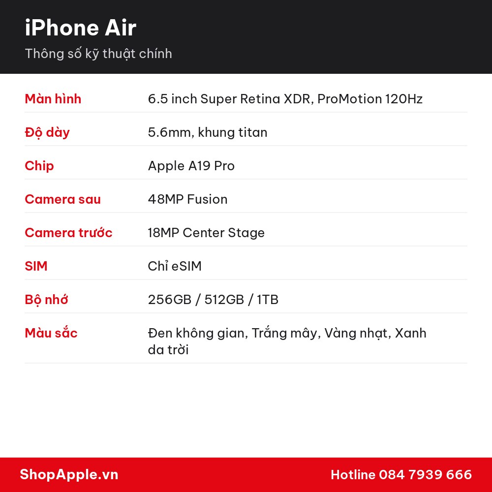 Thông số kỹ thuật iPhone Air